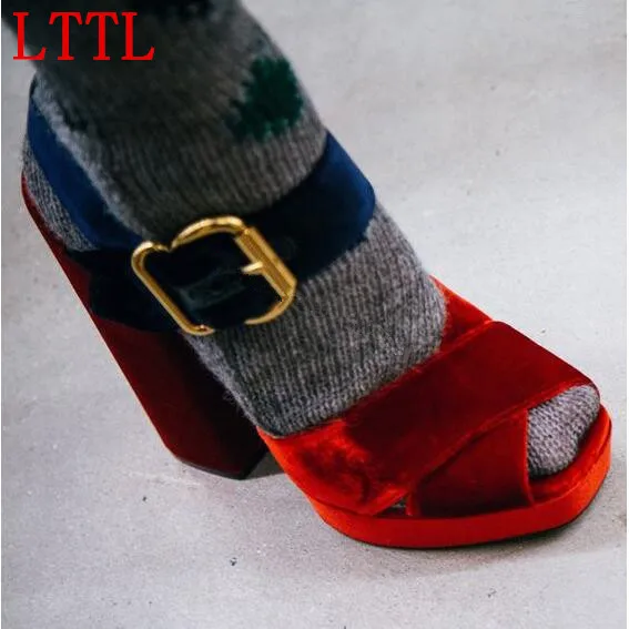 LTTL/женские бархатные сандалии на платформе с перекрестными ремешками красные