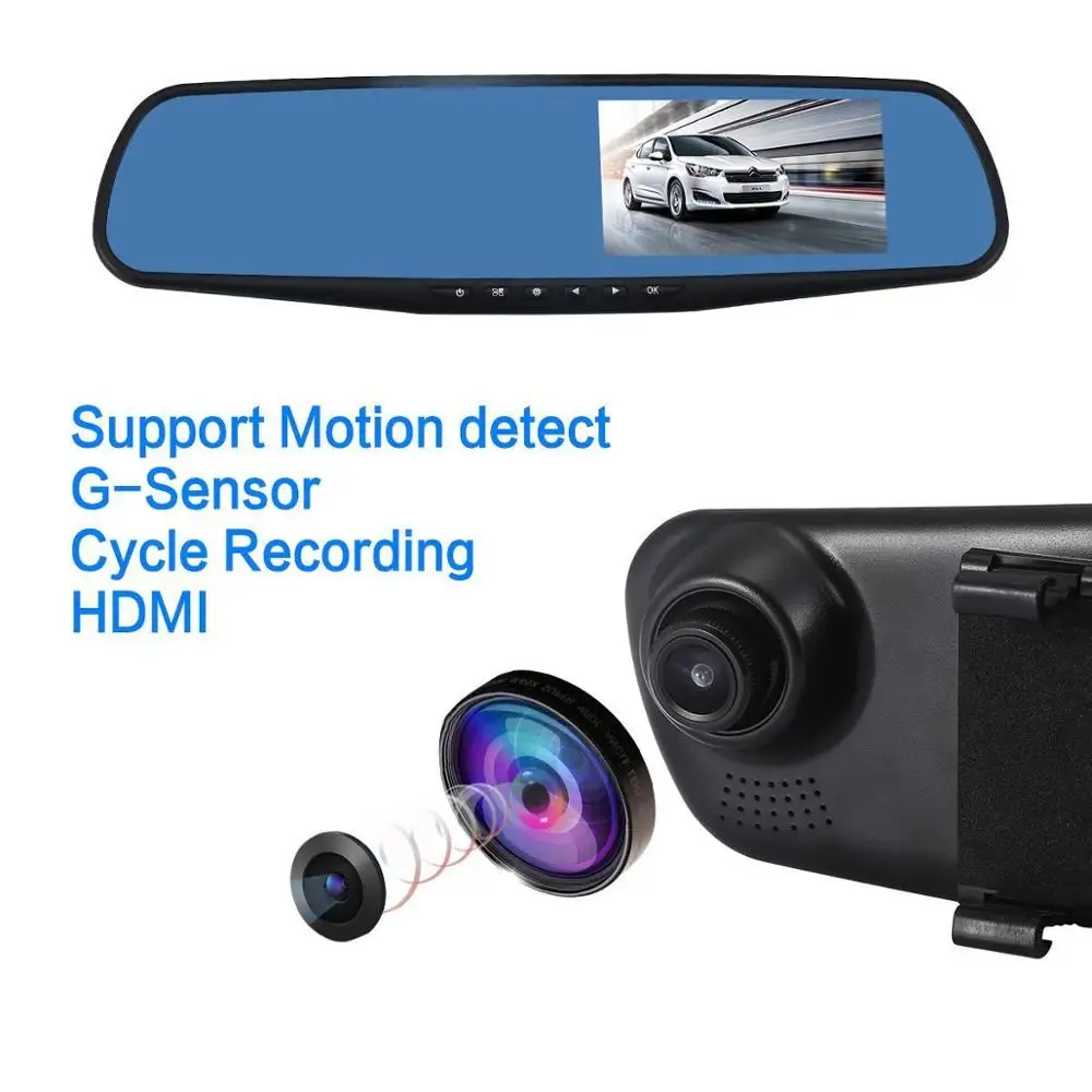 2 8 дюймов 1080P Двойной объектив зеркало со встроенным видеорегистратором Dash Cam