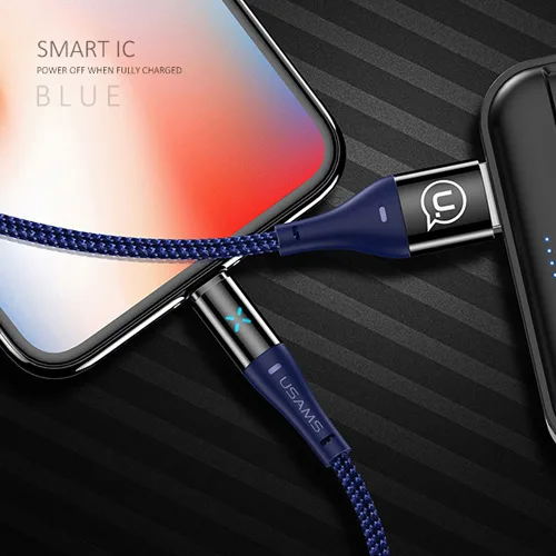 Синий Мобильный телефон USB кабель для iPhone 6 6S кабель, USAMS 2A кабель для быстрой зарядки светодиодный светильник кабель синхронизации данных для iPhone X 8 7 6 5 5S SE 5c - Цвет: Синий