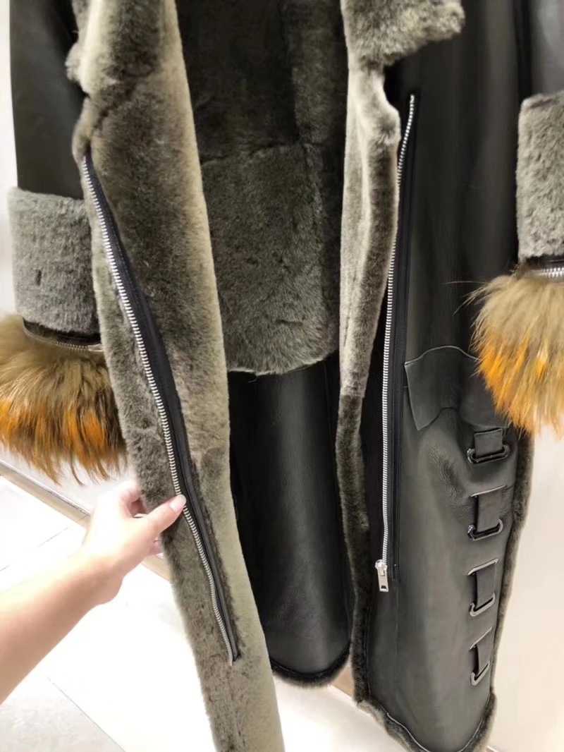 Модная зимняя одежда пальто уникальный манто femme hiver кожи с овечьим мехом длинное пальто удивительные над размером abrigo mujer Повседневная шерстяное пальто