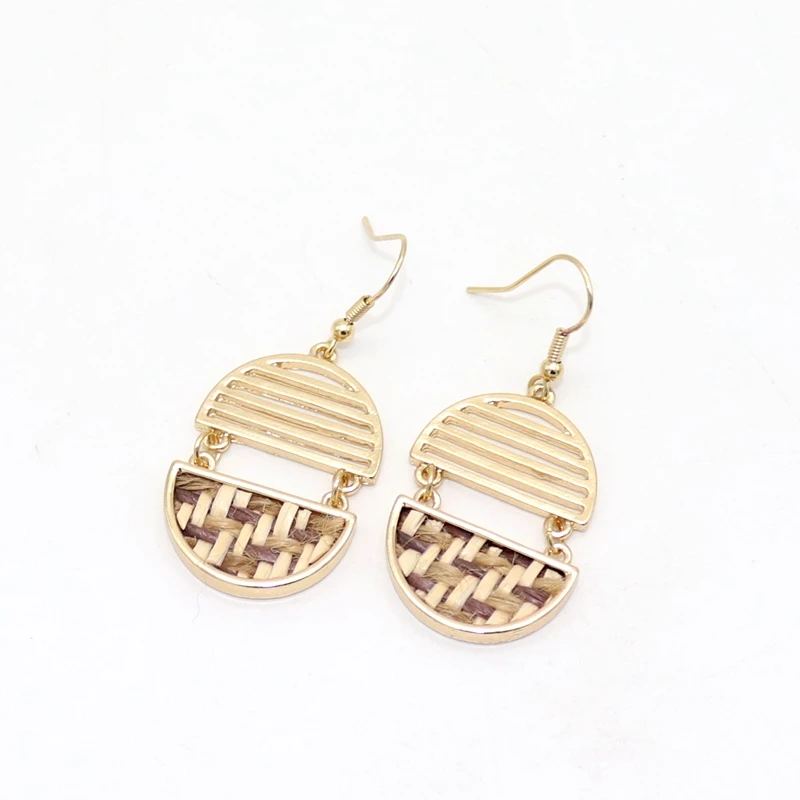 2018 new horsehair Leopard straw braid geometric Semicircle hollow out Dangle Earrings for Women | Украшения и аксессуары