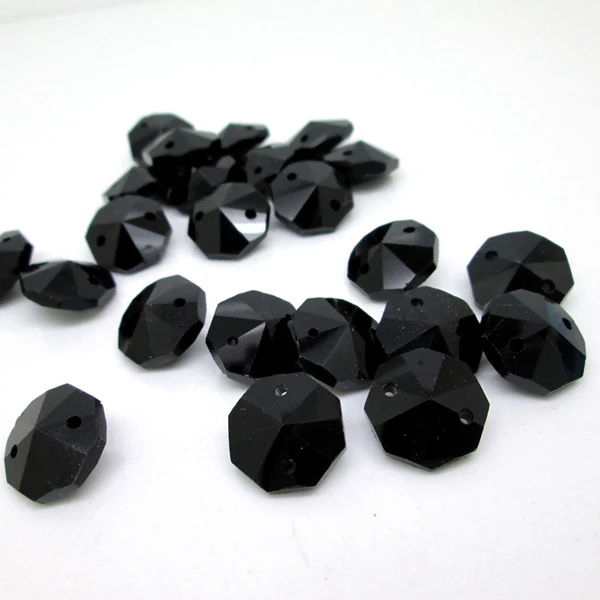 black 200PCS 14mm Crystal Octagon Beads K9 Crystal 2 Holes Diy Wedding& Home Decoration Crystal Chandelier Lighting Parts - Цвет: black