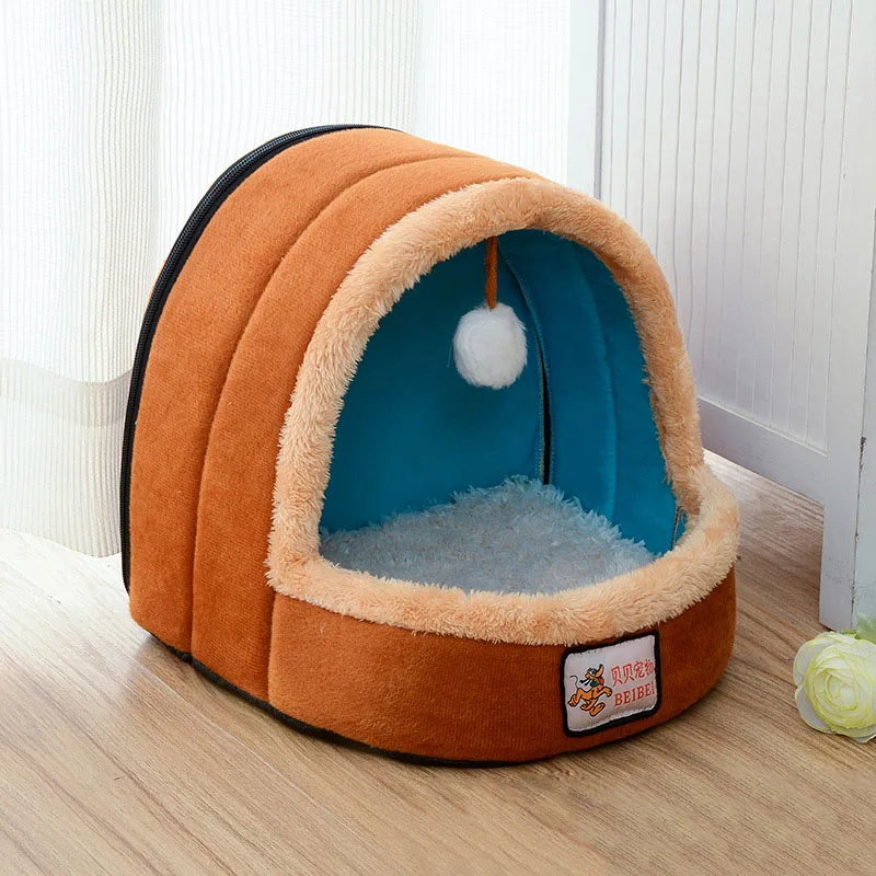 Petshy складная кровать для домашних животных, собак, кошек, дома с игрушкой, мяч, теплая мягкая подушка для домашних животных, забавный щенок, кошка, замок, маленькая средняя кушетка для собак, питомник - Цвет: brown