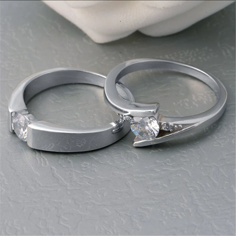 

1 Pair Sterling Silver Rings Set For Men Women Wedding Bands Zirconia Engagement Ring Bague Femme Anel Bridal Jewelry Lover Gift