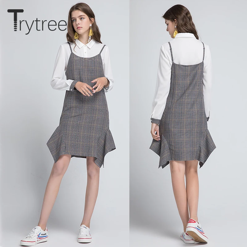 Trytree/весенне-летний женский костюм из двух предметов повседневные топы + платья