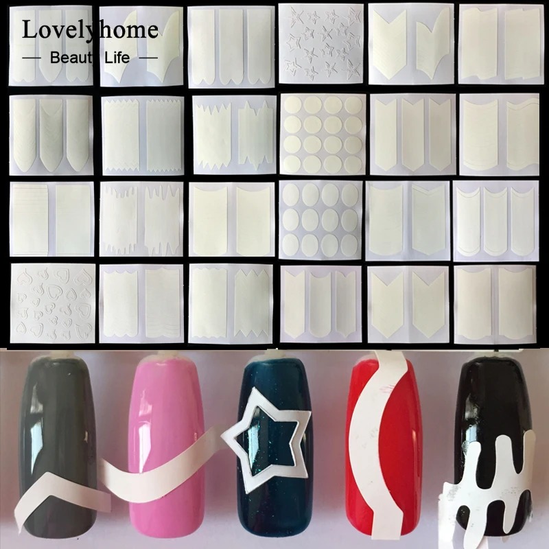 24 шт. форма ногтей руководство Стикеры Советы Французский маникюр Nail Art Наклейки