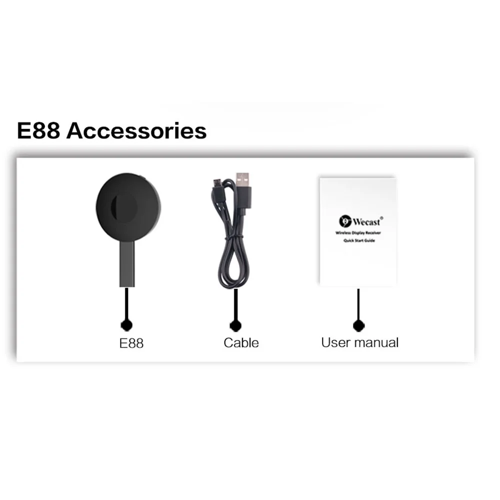 Wecast E8 Смарт пульт от телевизора RK3036 H.265 Dual Core Miracast DLNA обмена потоковыми мультимедийными данными(Airplay) YouTube Wi-Fi Беспроводной Дисплей для Android и ПК с Windows