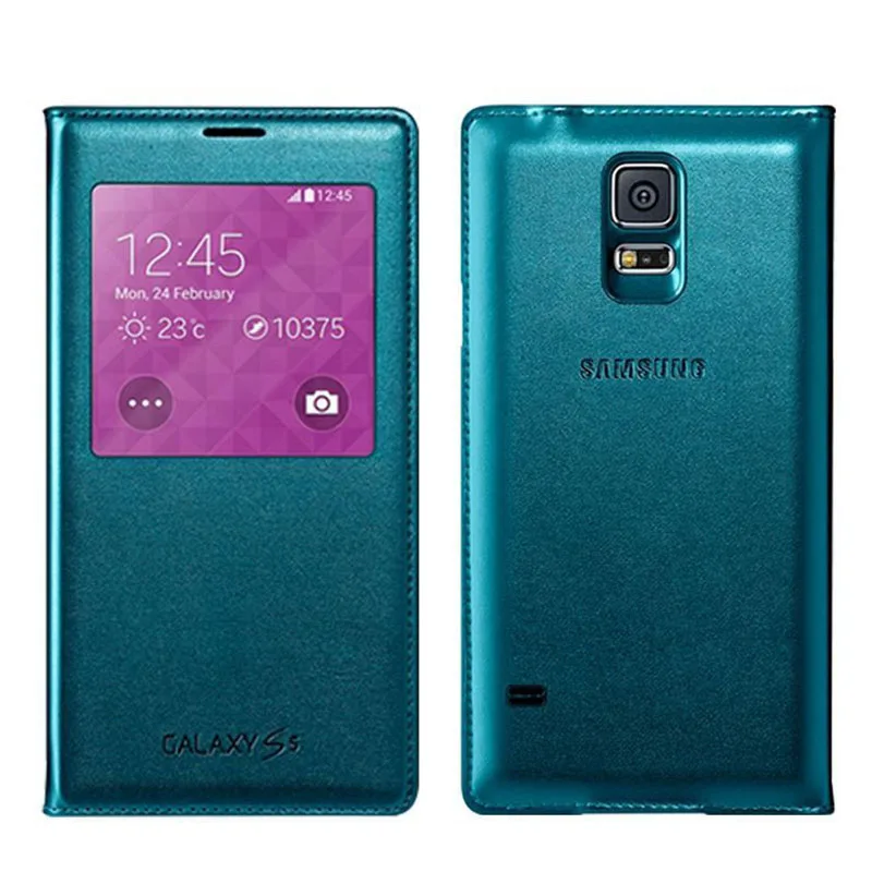 samsung S5 Кожаный противоударный флип-чехол для samsung Galaxy S5 G900 умный чехол с окошком, защитный чехол - Цвет: Blue