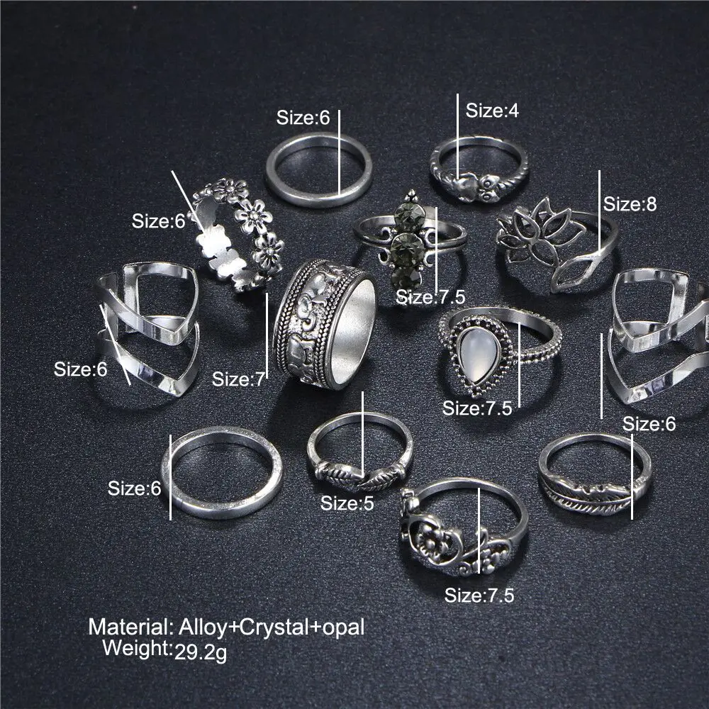 Набор женских колец с опалом в античном стиле Винтажные Ювелирные украшения бохо