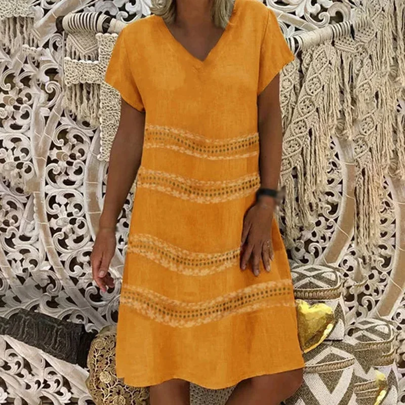 Womens Dress Ladies Party Summer Plus Size Fashion Holiday Knee Length Casual Beach V Neck | Женская одежда