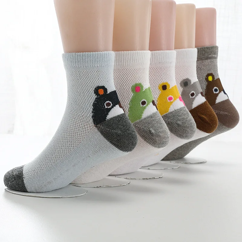 Calcetines de malla de algod&oacute;n con dibujos animados para ni&ntilde;o y ni&ntilde;a, medias de 3 a 15 a&ntilde;os, 5 pares, primavera y verano, novedad de 2019-0