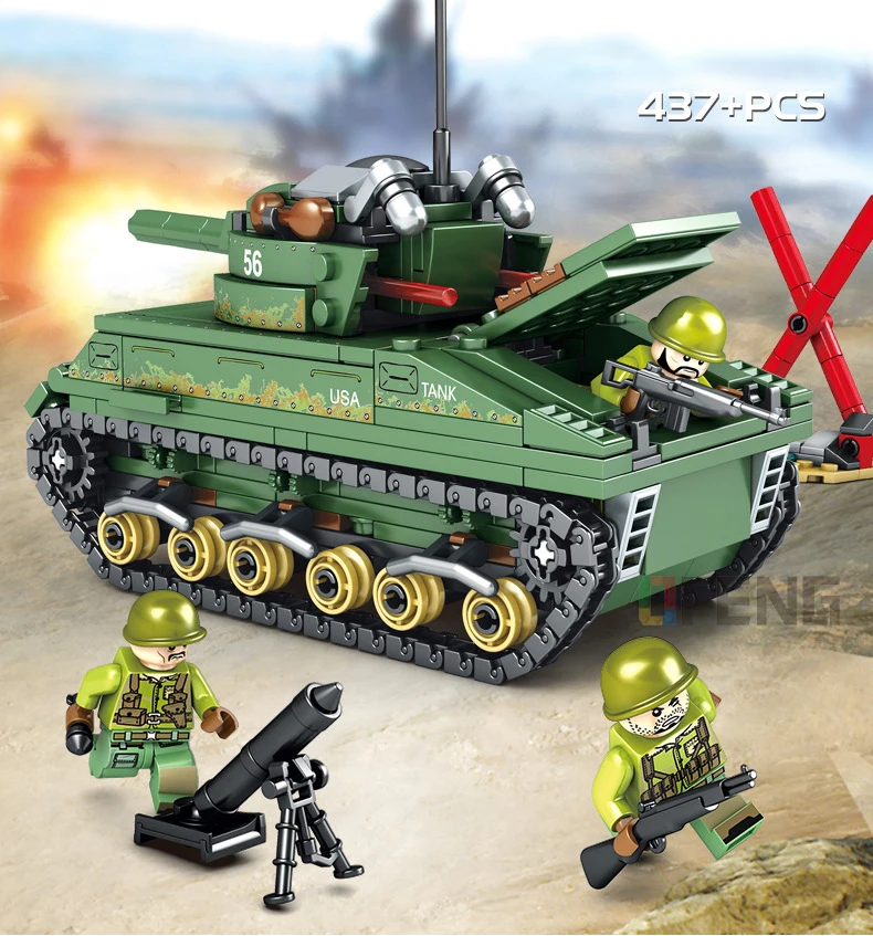 Military Series M4 Sherman Medium Tank model building blocks Empires Army figure bricks Compatible toys children gift | Игрушки и хобби