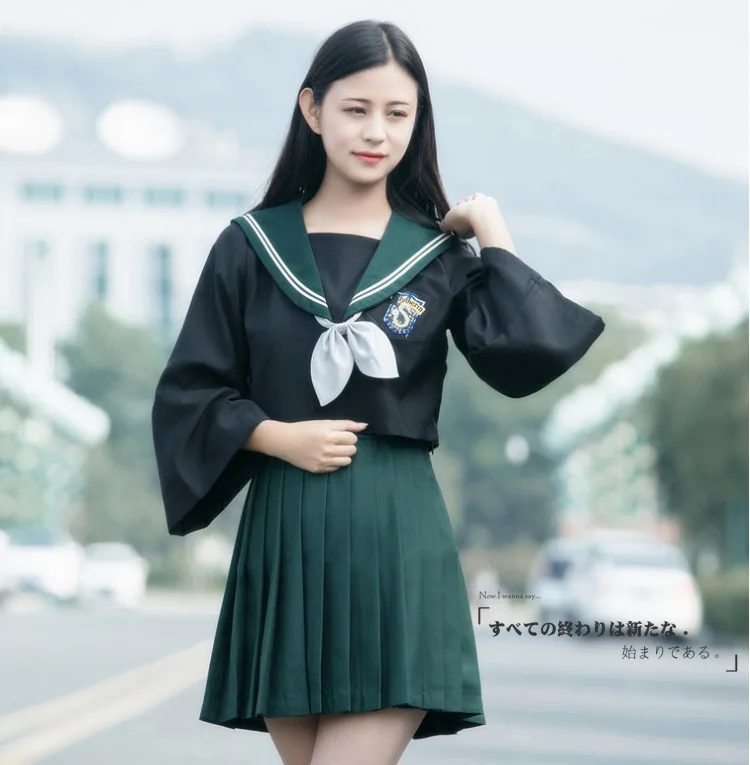 

Long Sleeve Japanese Spring Autumn JK Uniform High School Colleage Girl's Student Uniform Magic Academy Slytherin Sailor Suit