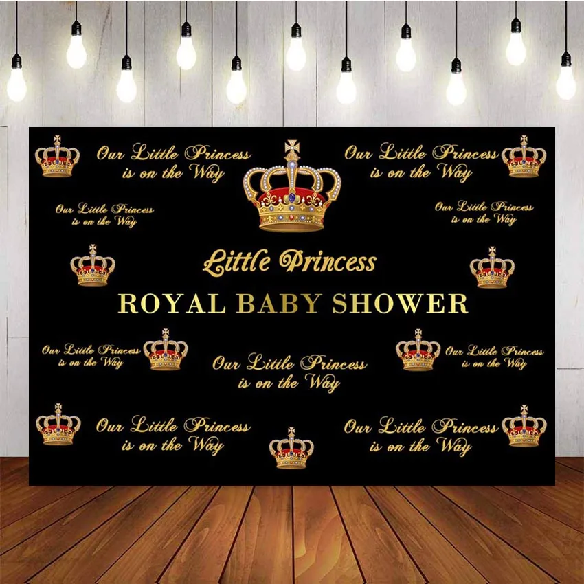 Фон для фотосъемки с изображением детского душа Королевский черный золотой