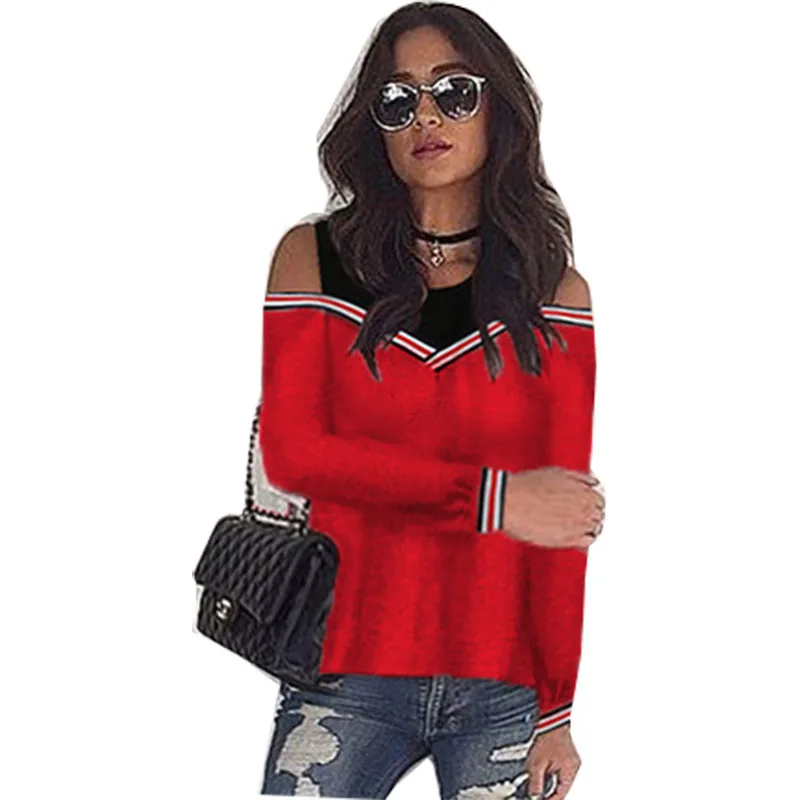 Новая женская футболка 2018 Повседневная Лоскутная с длинным рукавом и круглым