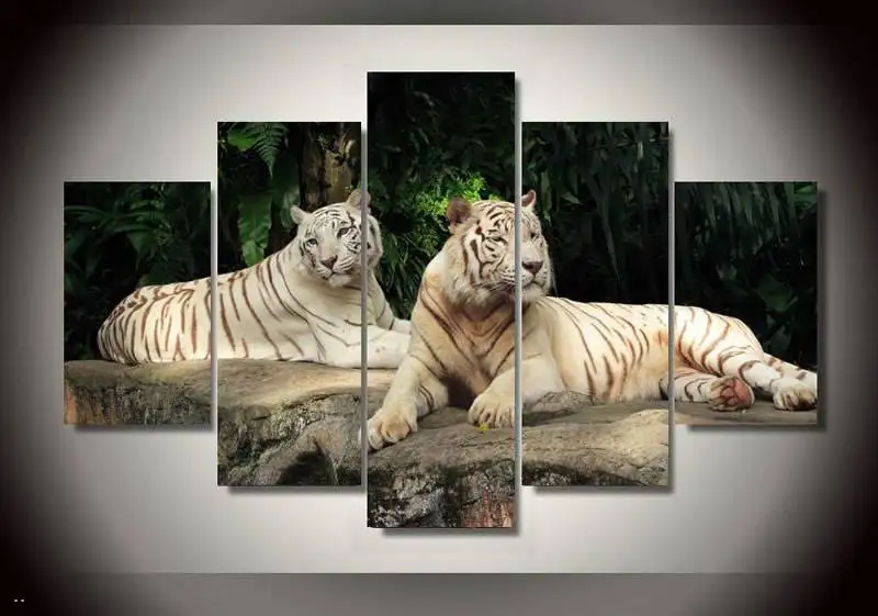 Hd Печатный белый тигр пейзаж групповая живопись декор комнаты печать плакат