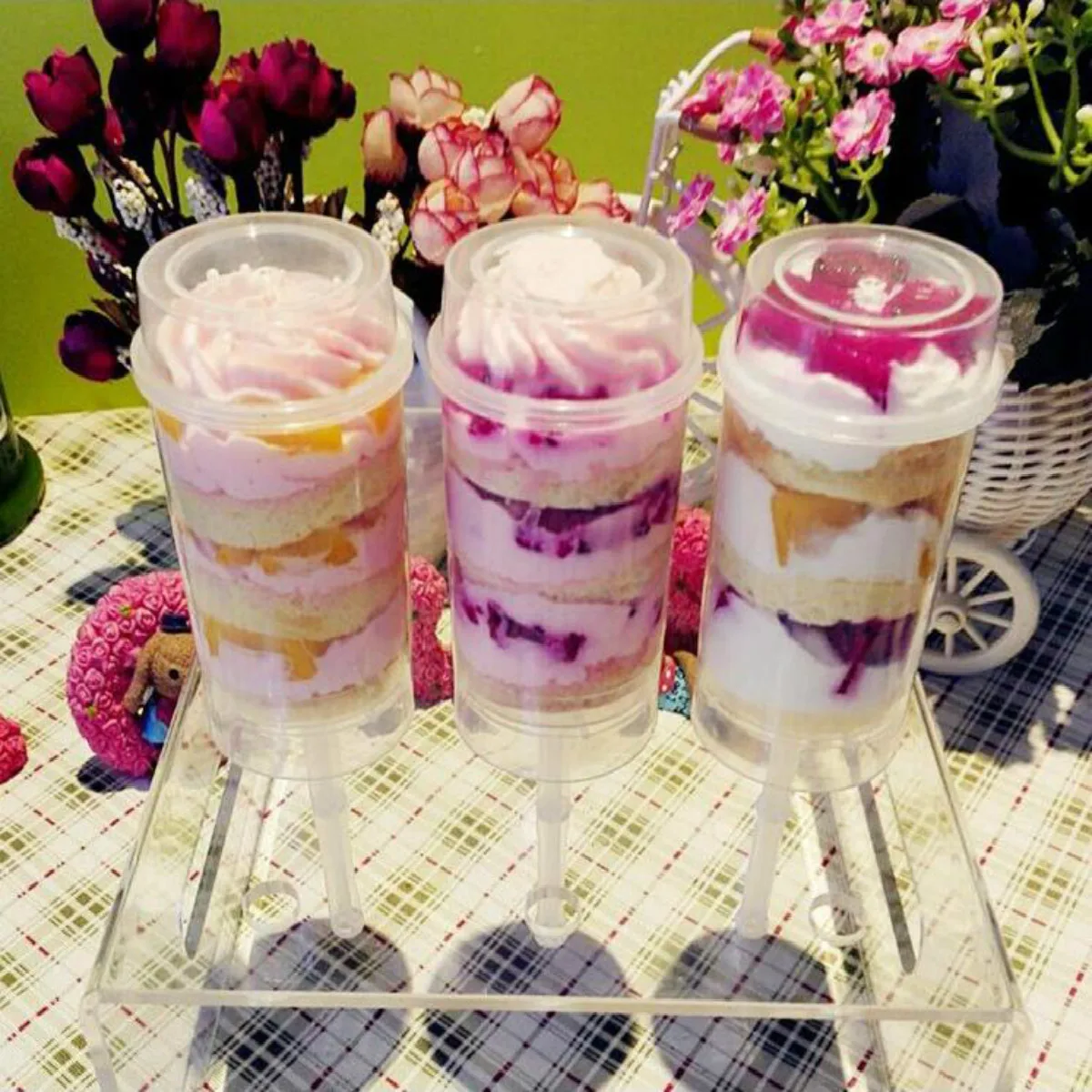 Пластиковое мороженое Прозрачный Торт толкая цилиндр десерты пуш ап контейнеры