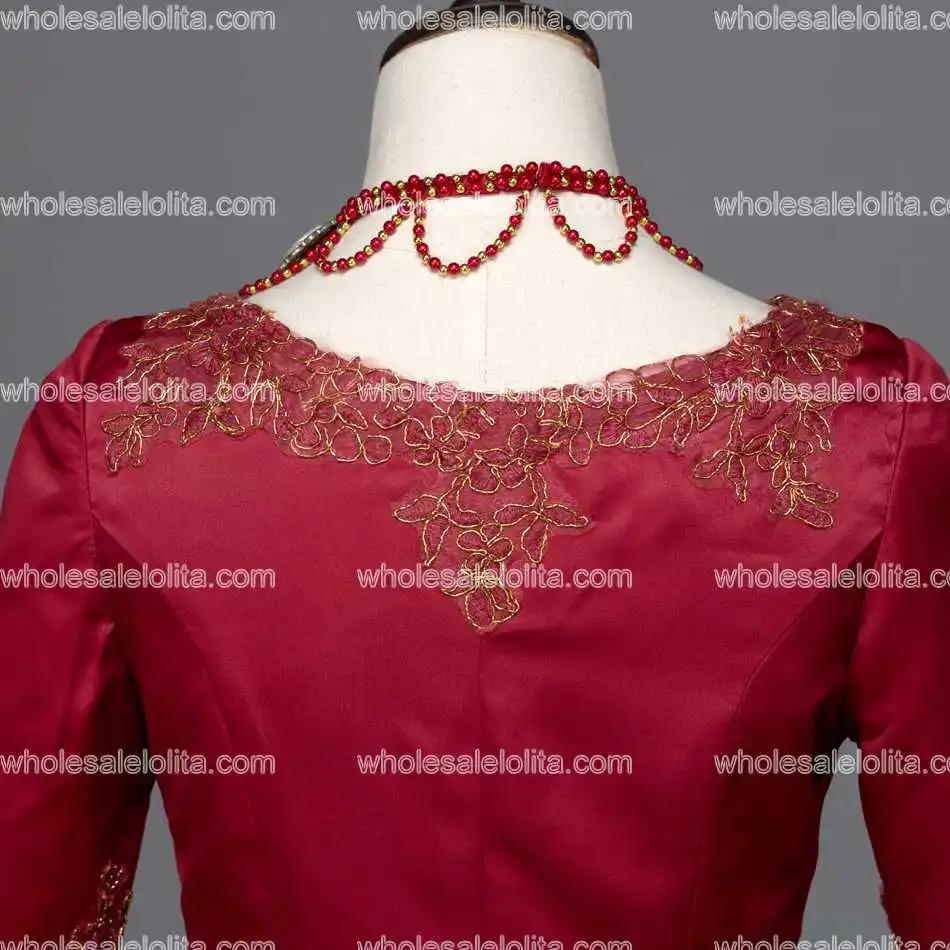 Бордовая Мария-Антуанетта платье в стиле колокольной парчовой эпохи бальное