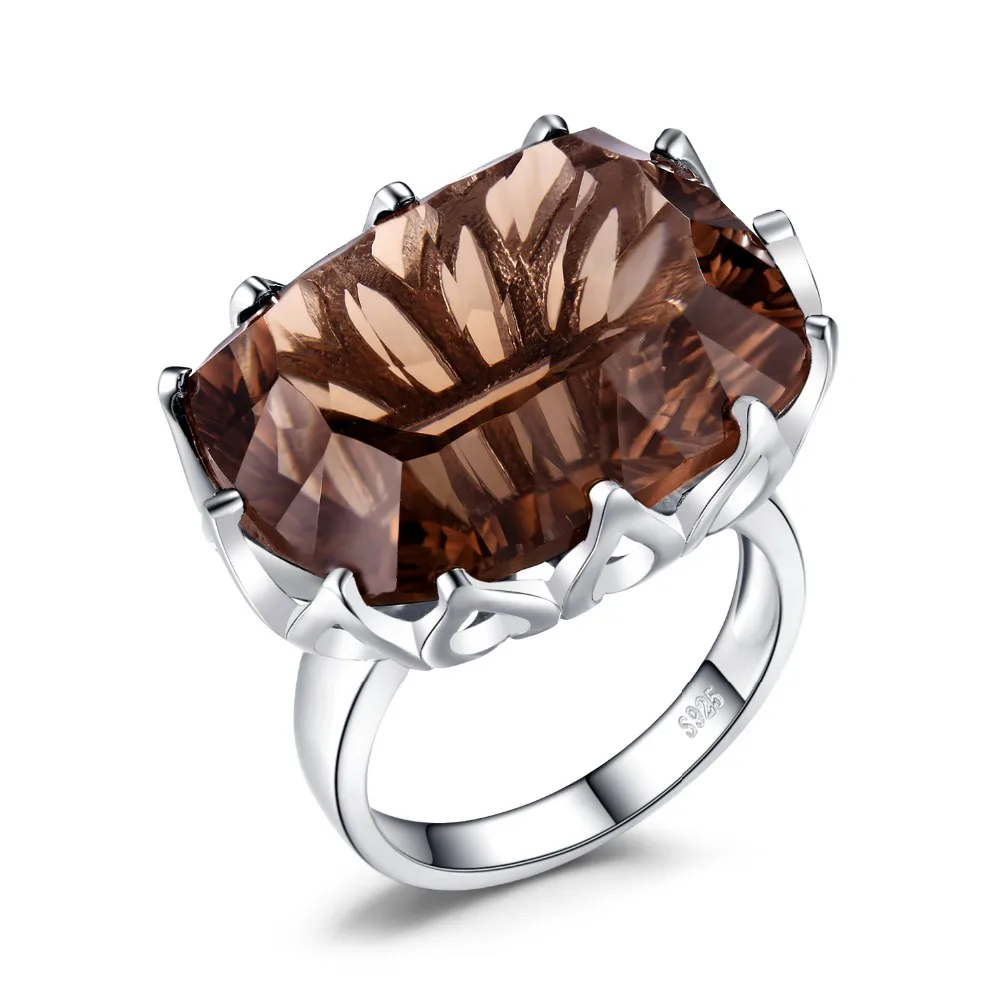 JewelryPalace Huge Unique Concave 20ct Genuine Natural Smoky Quartz Ring 925 Sterling Silver Jewelry Luxury Party Accessories|silver love knot
