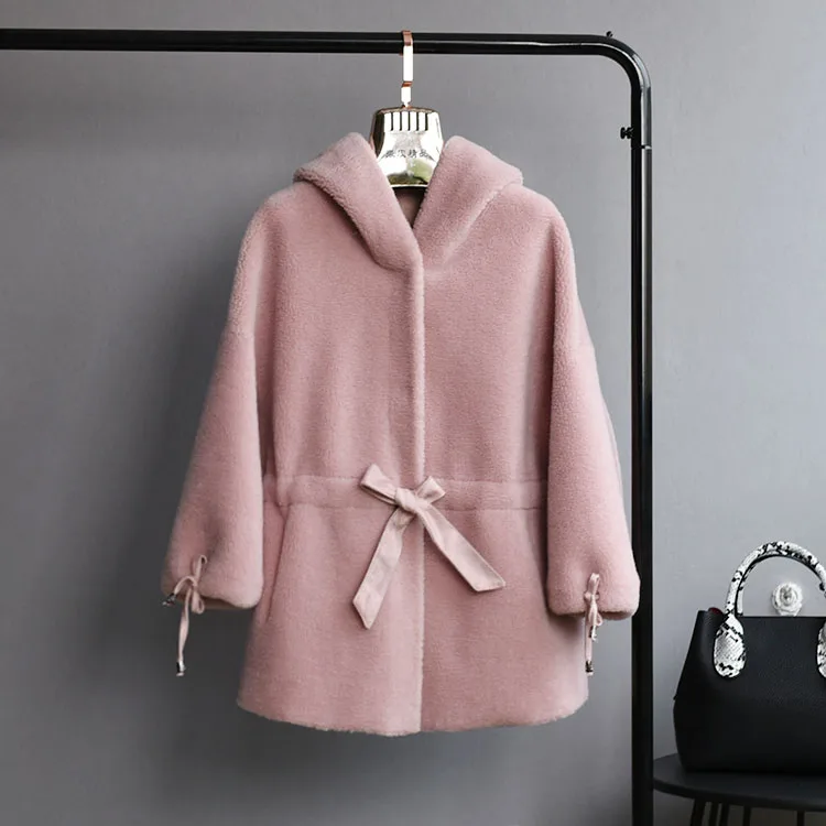 OFTBUY, зимняя женская куртка, пальто из натурального меха, натуральный мех, с капюшоном, Овечья стрижка, пальто для женщин, гранулы, овечья шерсть, уличная одежда