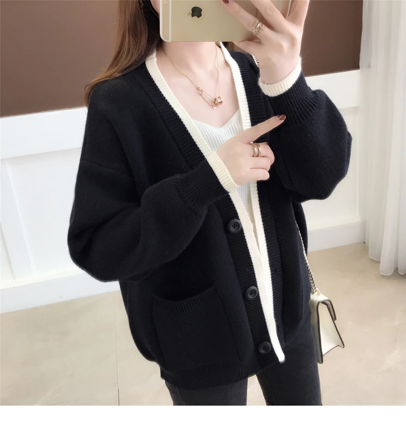 2019 Spring Autumn New Fashion Sweater Women's Cardigan Coats Loose Korean Knit Jacket Female Tops Black Red Outerwear |