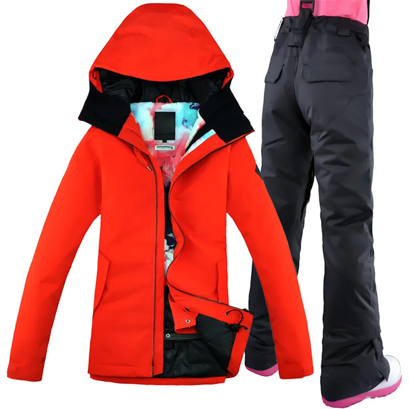 2017 GSOU SNOW Ski Suit Women Scarlet coat Windproof Breathable Waterproof  snowboarding Snow Jacket+Pants Warm Clothes Set