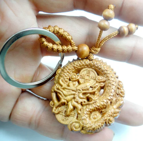 Красное дерево трехмерная гравировка брелок реалистичный дракон кулон