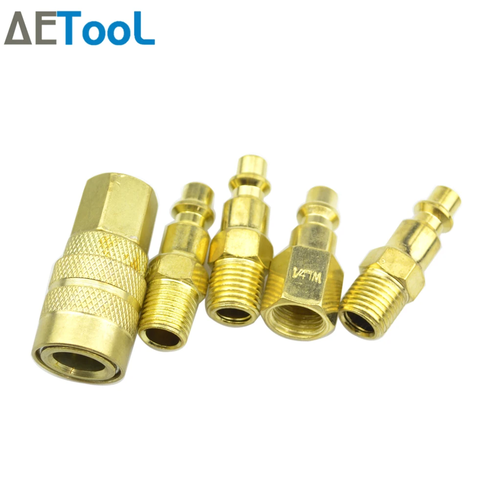 AETool Universa Brass 5Pcs/Set 1/4" NPT Connector Quick Coupler and US Plug Fit Set For Air Chucks Blow Guns Spray Gun Tools |