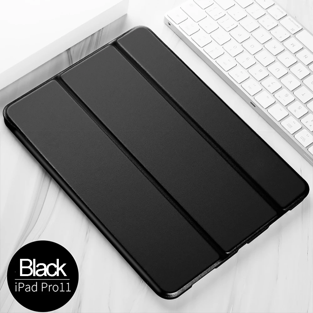 Черный Умный Магнитный чехол для нового iPad Pro 11, мягкий чехол из искусственной кожи, трехслойный чехол-подставка для iPad Pro 11, чехол с функцией автоматического сна - Цвет: Черный