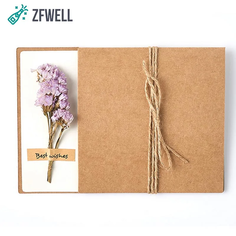 Zfwell 1 шт. оберточная бумага в винтажном стиле засушенные цветы поздравительная открытка «сделай сам» на день рождения, на свадьбу, на праздник, подарок поздравительная и пригласительная открытка supplies8