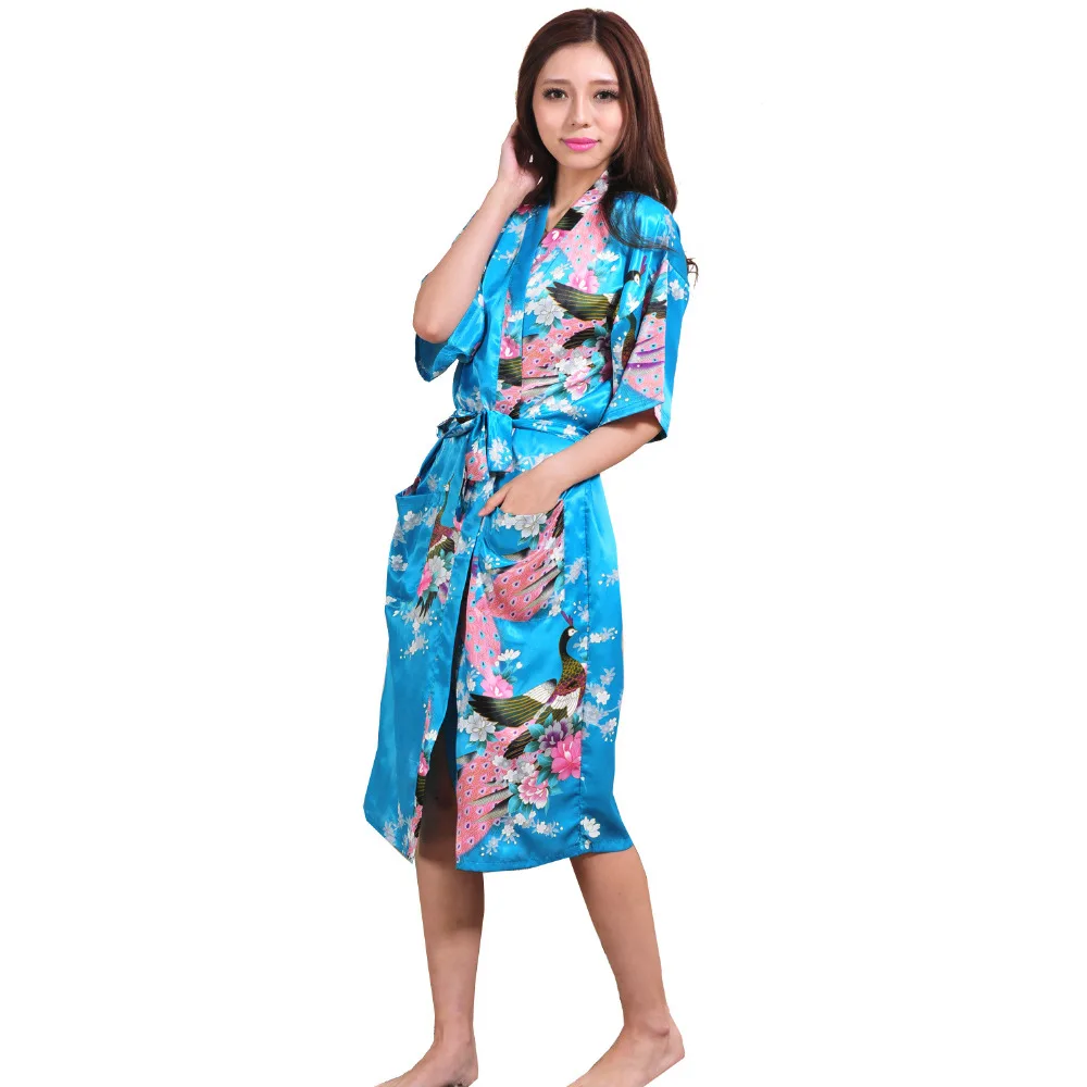 RB053 искусственный шелк Longue халат женский кимоно атласный длинный Сексуальное