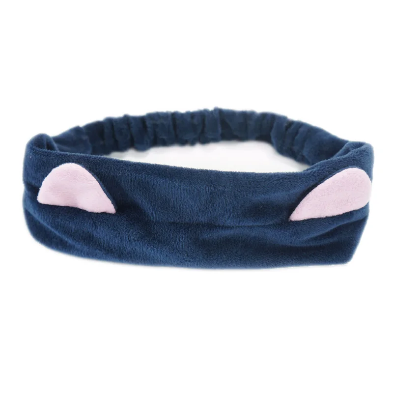 darkblue Модные милые кошачьи ушки повязки для женщин девочек мягкие фланелеты смывание макияжа с лица спа банные резинки для волос Эластичные аксессуары для волос - Цвет: darkblue