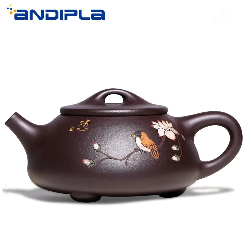 Kopen 210cc Authentieke Yixing Theepot Chinese Gezondheid Paarse Klei Orchidee Steen Scoop Pot Alle Master Handgemaakte Kung Fu Thee Set Shi Piao Pot