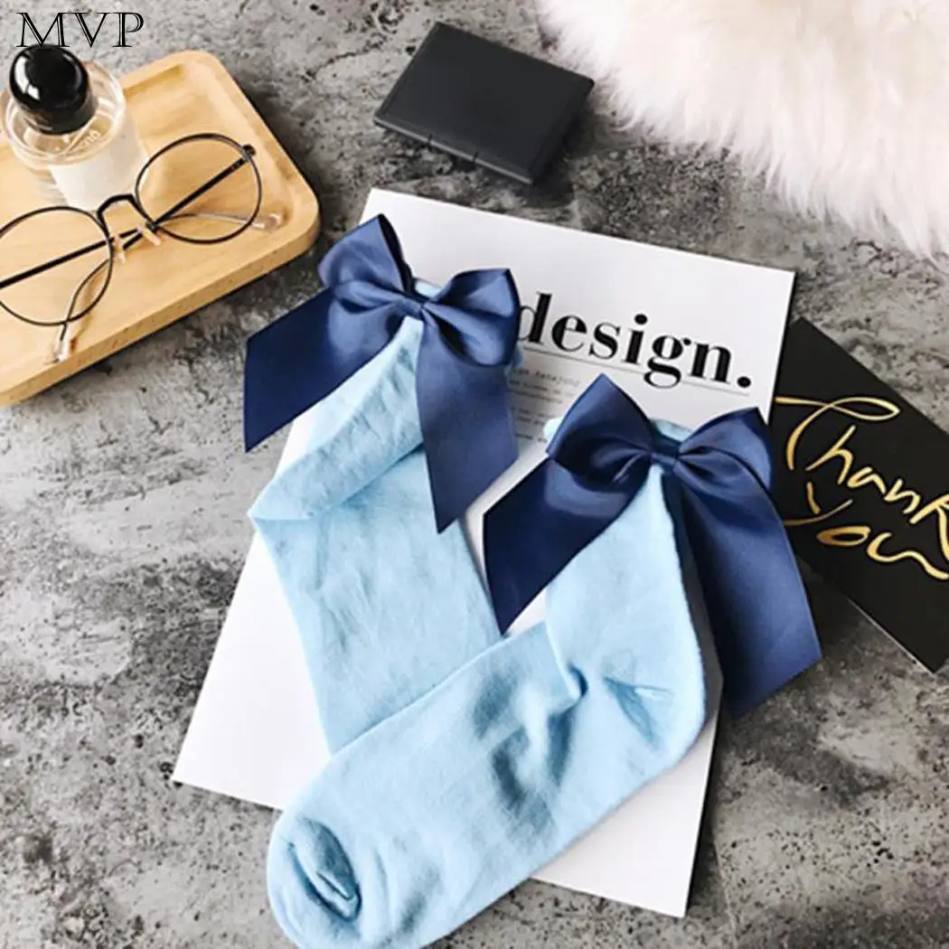 Women Fashion Cute Bow Stretchy Cotton Solid Casual socks one size fit most people. Socks Standard | Женская одежда