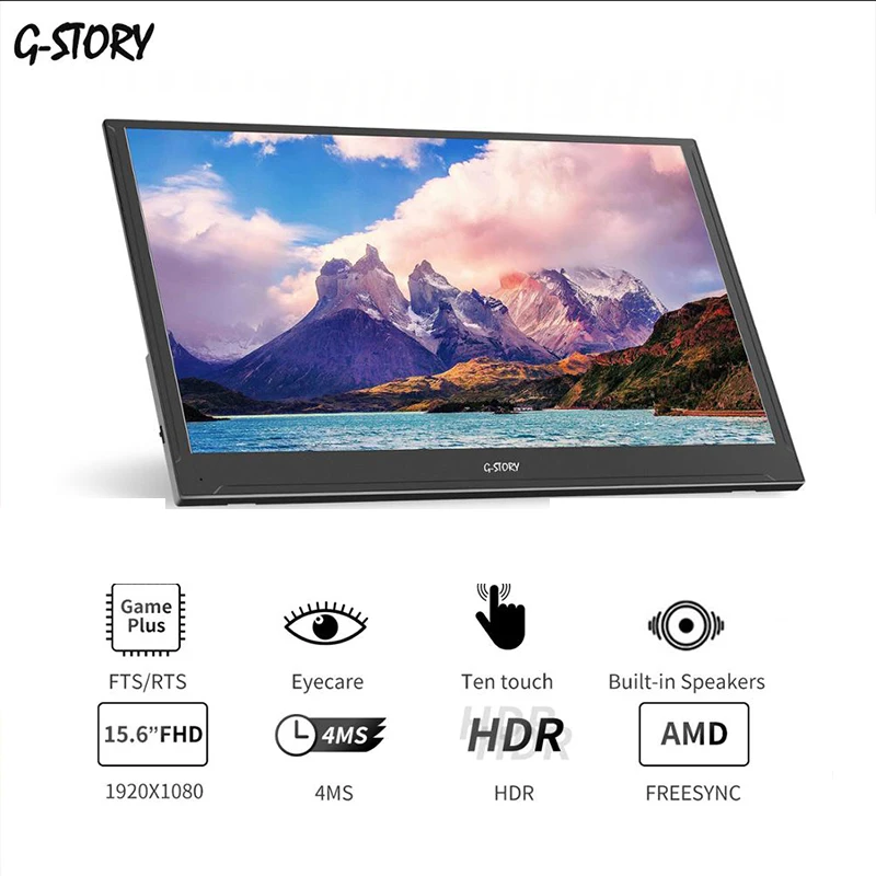G-STORY 15,6 дюймов ультратонкий сенсорный экран FHD 1080P VA панель портативный монитор Встроенные динамики для ноутбука, Xbox, переключателя и Ps4