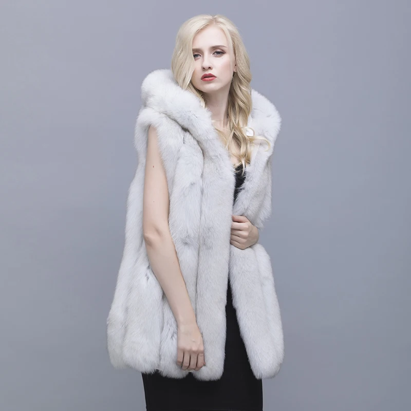 Женский жилет из натурального Лисьего меха с капюшоном|fox fur vest|fox furfox coats women |