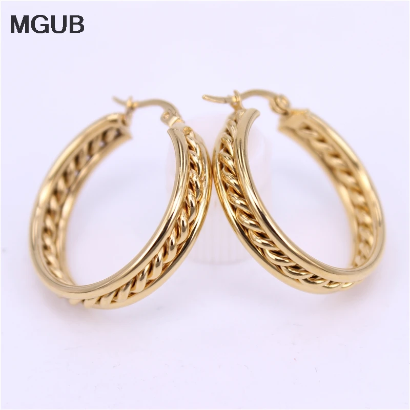 Женские серьги из нержавеющей стали шириной 6 мм 30 LH517|gold stainless steel earrings|gold earrings