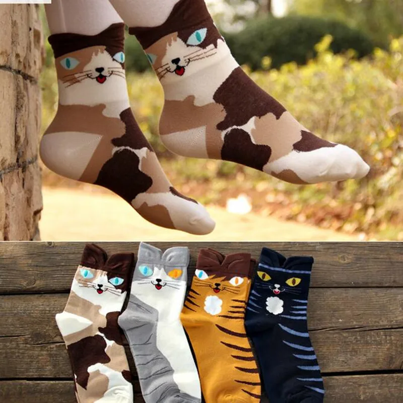 1 Pair New fashion cute Women Lady Girl 3D cat Cartoon Socks Cat Footprints Cotton accessories | Женская одежда