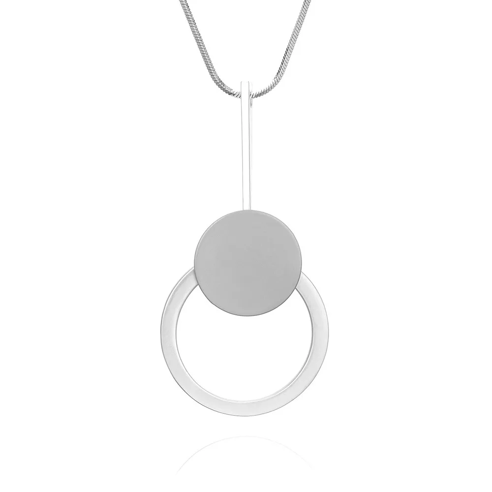 Ожерелья для женщин круглый кулон посеребренное длинное массивное ожерелье