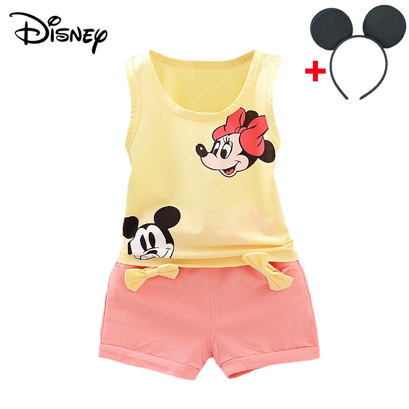 Одежда для маленьких девочек Disney Mickey Minnie Корейская одежда с коротким рукавом