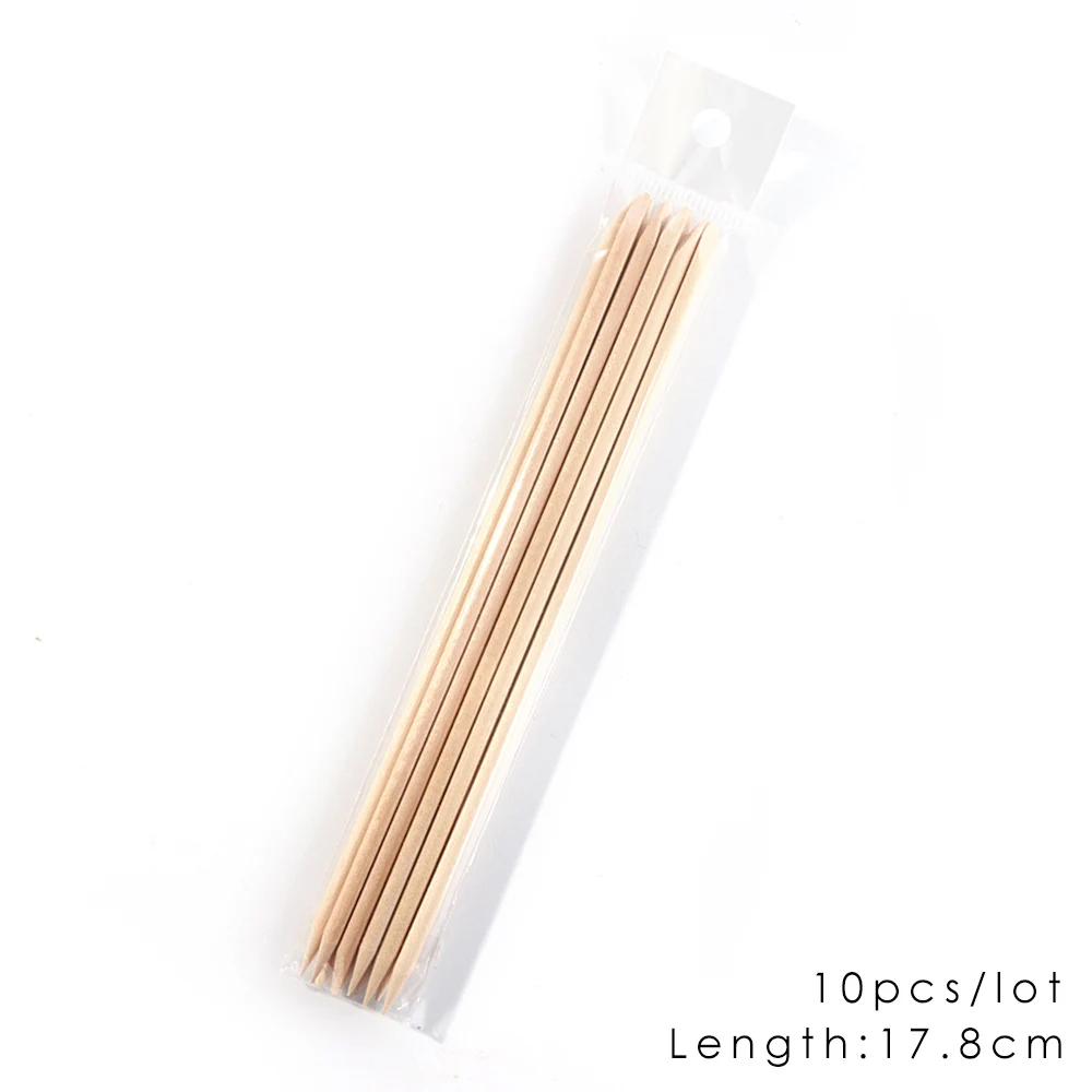 10pcs L Оранжевая деревянная палочка двусторонняя для ногтей дизайн кутикулы толкатель средство для снятия маникюра, педикюра Уход за ногтями Набор инструментов LA709 - Цвет: 10pcs L