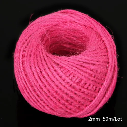 Fuchsia Модный диам 2 мм 50 м/рулон из мешковины натуральный джутовый шпагат из мешковины веревка пеньковая упаковка для свадебного подарка шнуры с нитью микс 17 цветов - Цвет: Fuchsia