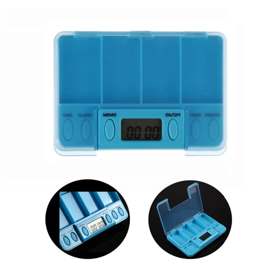 

Square Intelligent Timing Daily Reminder Alarm 4 Days Medicine Pill Box Container Tablet Storage Splitters pastilleros pildoras