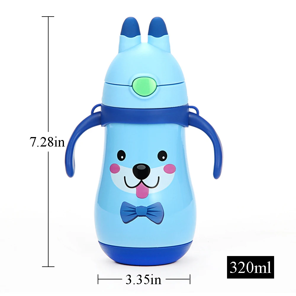 320ml children's vacuum cup with straw comfortable handle with straps 4 colors kid's water cup Stainless Steel Thermos Mug
