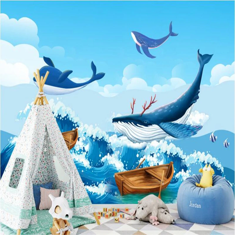 3d настенная бумага оригинальная креативная с акварелью океаном Китом фотобумага