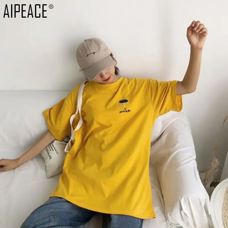 AIPEACE/модные женские футболки повседневные с коротким рукавом свободные круглым