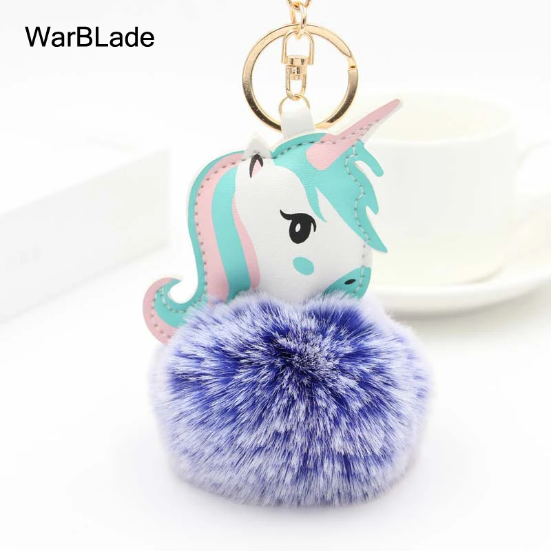 Royal blue hoarfrost Высокое качество аниме игрушечная лошадь милый кожаный Единорог брелок плюшевая игрушка кулон женский пушистый мех помпон брелок сумка висячая плюшевая игрушка - Цвет: Royal blue hoarfrost