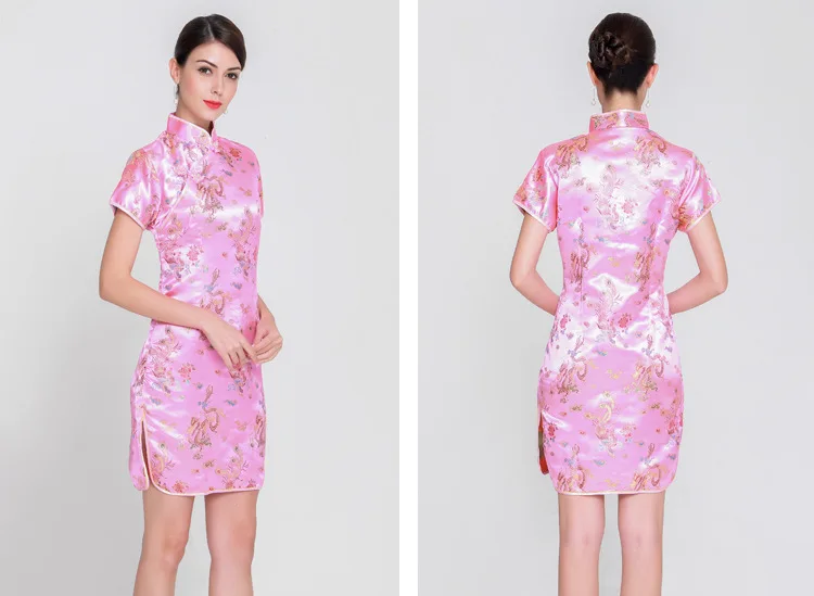 Модное китайское женское атласное мини платье Cheongsam Qipao с цветочным принтом