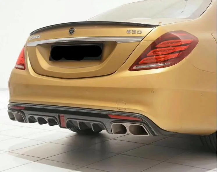 Углерода Finber 4 розетки задний бампер диффузор с выхлопные советы для BENZ W222 S63 S65 BY EMS