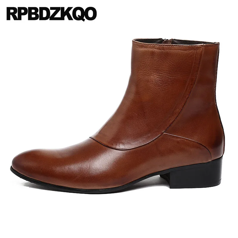 

Short Shoes Autumn Pointed Toe Chunky Zipper 2021 Stylish Ankle British Style Men Full Grain Leather Boots Designer Fall Brown